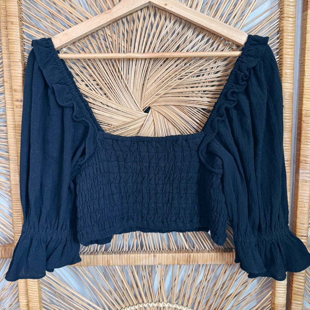 Free People At Ease Set (Top Only) Black Smocked Women's Top SZ S
